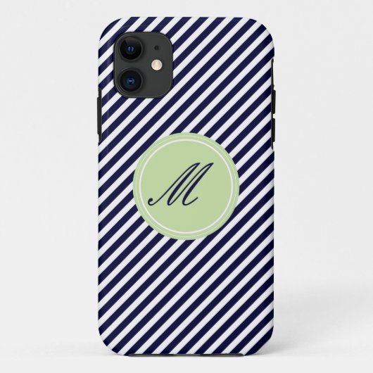 ネイビーブルー&ホワイトストライプwモノグラムiPhone 5ケース Case-Mate iPhoneケース (裏面)