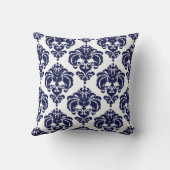 ネイビーブルー&ホワイトダマスクのパタモダンーンエレガント クッション (裏面)