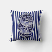 ネイビーブルー&ホワイトチャイノアイセリーコイフィッシュポンドストライプン クッション (裏面)