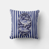 ネイビーブルー&ホワイトチャイノアイセリーコイフィッシュポンドストライプン クッション (正面)