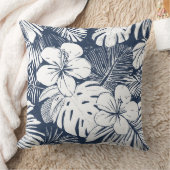 ネイビーブルー&ホワイトトロピカル装飾用クッション クッション (ブランケット)