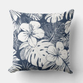 ネイビーブルー&ホワイトトロピカル装飾用クッション クッション (正面)