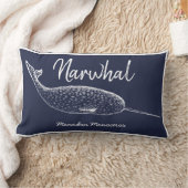 ネイビーブルー&ホワイトナールクジラ ランバークッション (ブランケット)