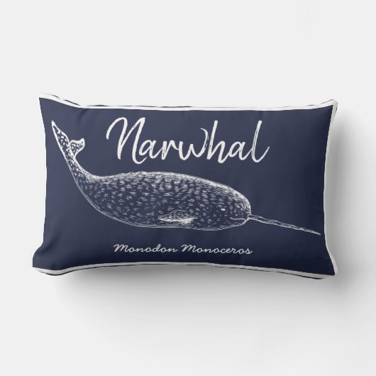 ネイビーブルー&ホワイトナールクジラ ランバークッション (正面)