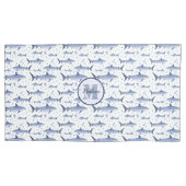 ネイビーブルー&ホワイトネーム+水彩モノグラムシャーク 枕カバー (正面左)