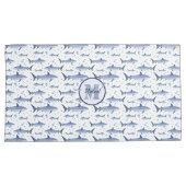 ネイビーブルー&ホワイトネーム+水彩モノグラムシャーク 枕カバー (正面右)