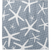 ネイビーブルー&ホワイトヒトデビーチ シャワーカーテン (正面)