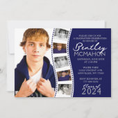 ネイビーブルー&ホワイトフィルムストリップ6写真卒業 招待状 (正面)