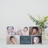 ネイビーブルー&ホワイトフォトコラージュベビー 案内状 (スタンド正面)