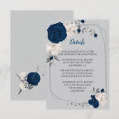 ネイビーブルー&ホワイトフラワーシルバー幾何学的詳細 エンクロージャーカード (正面/裏面)
