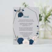 ネイビーブルー&ホワイトフラワーシルバー幾何学的詳細 エンクロージャーカード (スタンド正面)