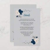 ネイビーブルー&ホワイトフラワーシルバー葉詳細 エンクロージャーカード (正面/裏面)