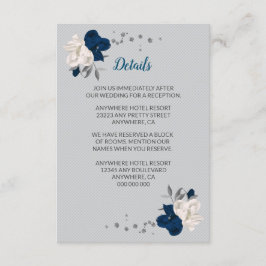 ネイビーブルー&ホワイトフラワーシルバー葉詳細 エンクロージャーカード