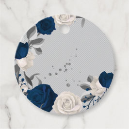 ネイビーブルー&ホワイトフラワーボタニカルメッセージカード フェイバータグ