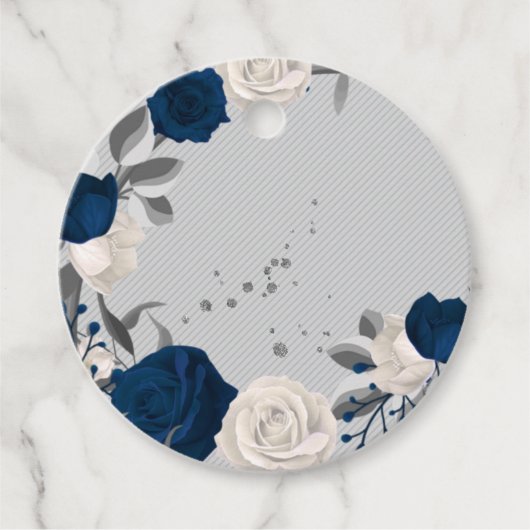 ネイビーブルー&ホワイトフラワーボタニカルメッセージカード フェイバータグ (正面)