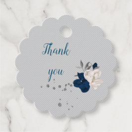 ネイビーブルー&ホワイトフラワーボタニカルメッセージカード フェイバータグ