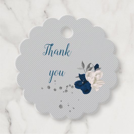ネイビーブルー&ホワイトフラワーボタニカルメッセージカード フェイバータグ (正面)