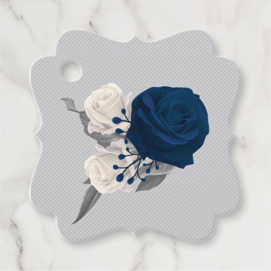 ネイビーブルー&ホワイトフラワーボタニカルメッセージカード フェイバータグ (正面)