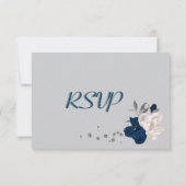 ネイビーブルー&ホワイトフラワーボタニカルメニュー選択 出欠カード (裏面)