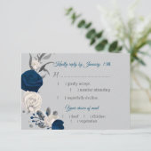 ネイビーブルー&ホワイトフラワーボタニカルメニュー選択 出欠カード (スタンド正面)