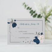 ネイビーブルー&ホワイトフラワーボタニカル 出欠カード (スタンド正面)