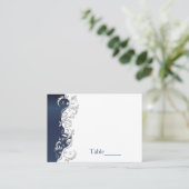 ネイビーブルー&ホワイトフロリ結婚ドのエスコートカード プレイスカード (スタンド正面)