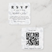 ネイビーブルー&ホワイトフローラシックQRコードウェディングRSVP エンクロージャーカード (正面/裏面)