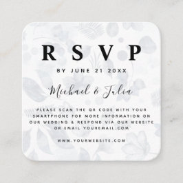 ネイビーブルー&ホワイトフローラシックQRコードウェディングRSVP エンクロージャーカード