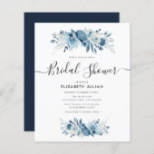 ネイビーブルー&ホワイトフローラブライダルシャワー招待 (正面/裏面)