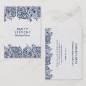 ネイビーブルー&ホワイトフローラペイズリーレース 名刺 (正面/裏面)