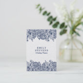 ネイビーブルー&ホワイトフローラペイズリーレース 名刺 (スタンド正面)