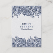 ネイビーブルー&ホワイトフローラペイズリーレース 名刺 (正面)
