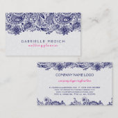 ネイビーブルー&ホワイトフローラペイズリーレース 名刺 (正面/裏面)