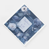 ネイビーブルー&ホワイトフローラ結婚ズナプキン (コーナー)