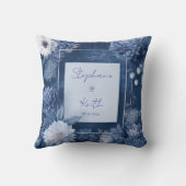 ネイビーブルー&ホワイトフローラ結婚ズ クッション (裏面)