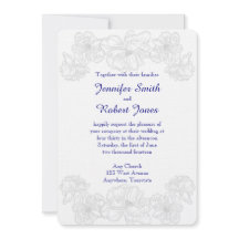 ネイビーブルー&ホワイトフローラ結婚式招待状