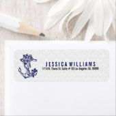 ネイビーブルー&ホワイトフローラ航海のいかり ラベル (インサイチュ)