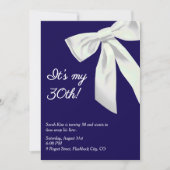ネイビーブルー&ホワイトボウ「私の30th!」 バトエレガントル 招待状 (正面)