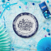 ネイビーブルー&ホワイトミニマルメリーエレガントクリスマス ペーパープレート (パーティー)