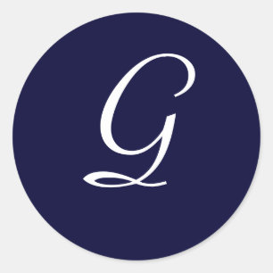 ネイビーブルー&ホワイトモノグラムイニシャルシール"G" ラウンドシール