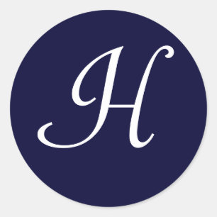 ネイビーブルー&ホワイトモノグラムイニシャルシール"H" ラウンドシール