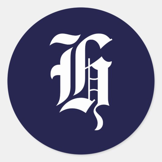 ネイビーブルー&ホワイトモノグラムイニシャルシール"H" ラウンドシール (正面)