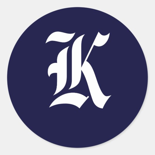 ネイビーブルー&ホワイトモノグラムイニシャルシール"K" ラウンドシール (正面)