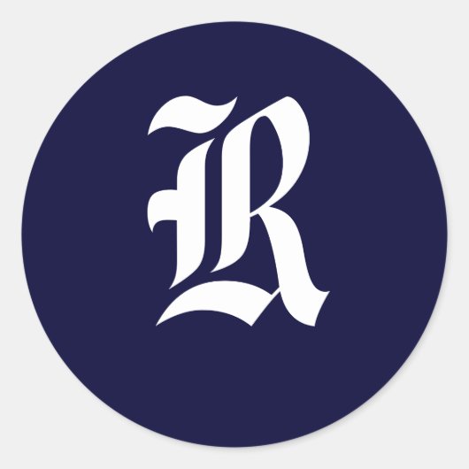 ネイビーブルー&ホワイトモノグラムイニシャルシール"R" ラウンドシール (正面)