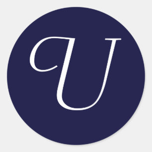 ネイビーブルー&ホワイトモノグラムイニシャルシール「U」 ラウンドシール