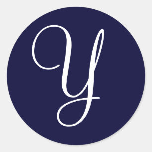 ネイビーブルー&ホワイトモノグラムイニシャルシール"Y" ラウンドシール