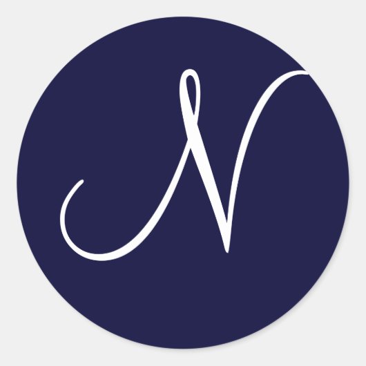 ネイビーブルー&ホワイトモノグラムイニシャル"N" ラウンドシール (正面)