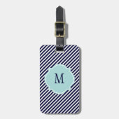 ネイビーブルー&ホワイトモノグラムストライプのラゲージタグ ラゲッジタグ (正面縦)