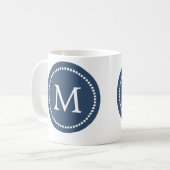 ネイビーブルー – ホワイトモノグラムセラミックマグカップ コーヒーマグカップ (正面左)