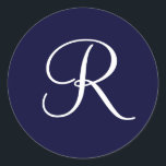 ネイビーブルー&ホワイトモノグラム初期R ラウンドシール<br><div class="desc">ネイビーブルー&ホワイトモノグラムRスクリプト</div>